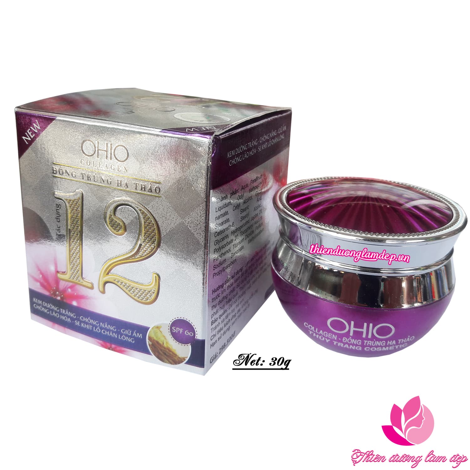 Kem dưỡng trắng da mặt Chống nắng Chống lão hóa Se khít lỗ chân lông kem OHIO 12 tác dụng Collagen - Đông Trùng Hạ Thảo 30g