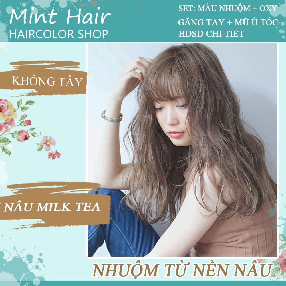 Kem Nhuộm Tóc Tại Nhà Thảo Dược Nâu Milk Tea- Nhuộm Từ Nền Nâu- Không Tẩy- Tặng Oxy