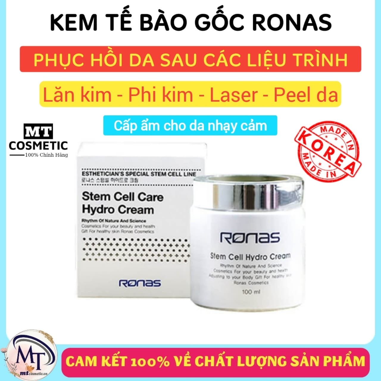 Kem dưỡng tế bào gốc Ronas Stem Cell Hydro Cream 100ml - Làm dịu da sau Lăn - Phi và Peel Da - Cấp ẩm - dưỡng da căng bóng