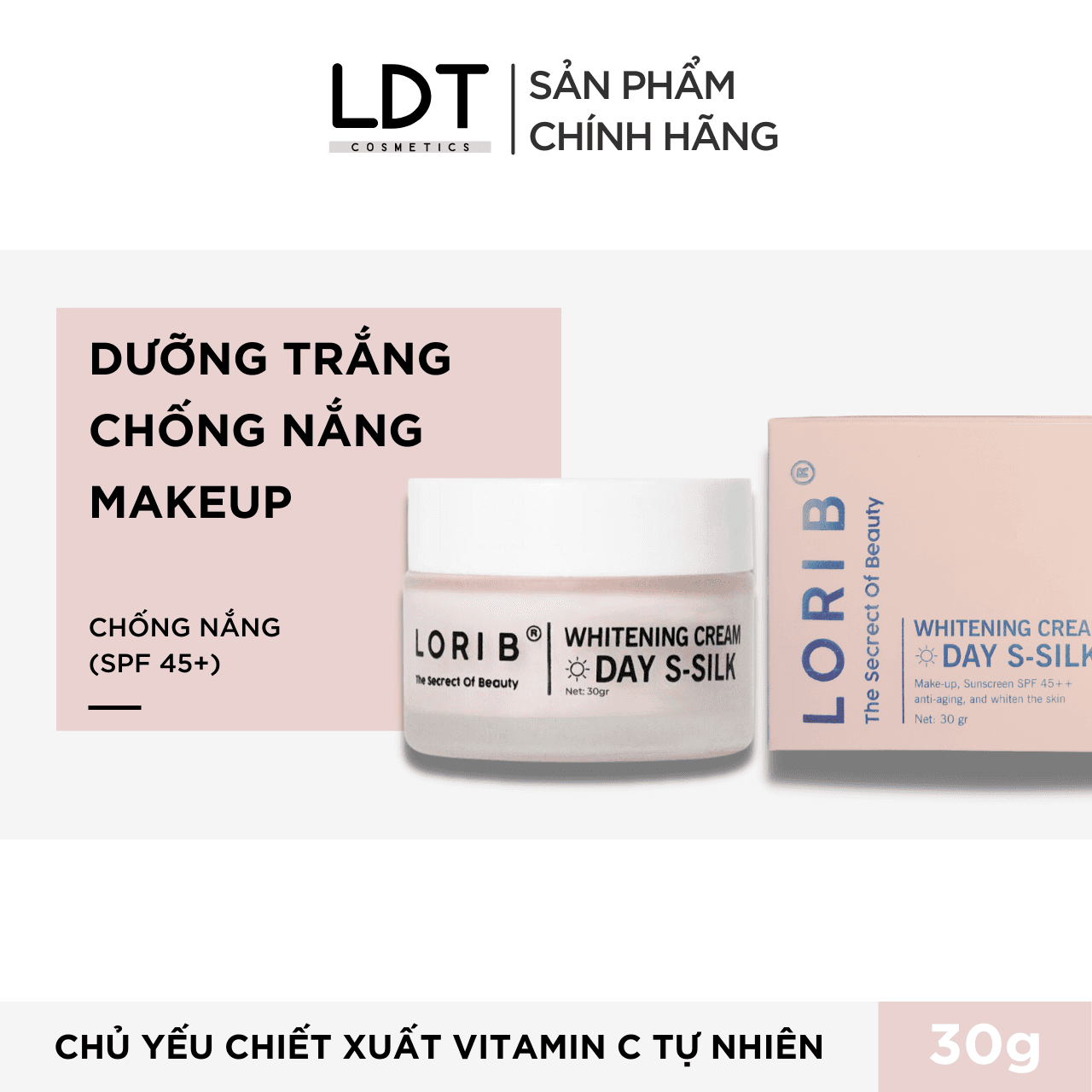[HCM]Kem Dưỡng Trắng Da Ban Ngày Lori B Day S-Silk 30g tặng Detox skin than tre LoriB 5ml