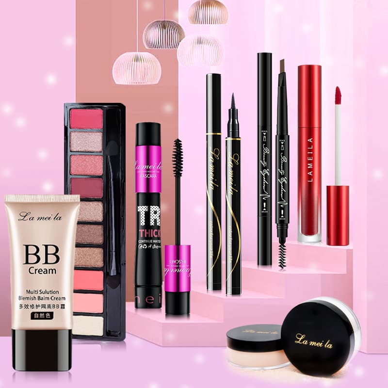 [HCM]【Urbeauty Mall】Bộ trang điểm cá nhân LAMEILA 7 món tiện lợi Kem BB che khuyết điểm + Phấn phủ + Phấn mắt + Mascara + Chì kẻ mày + Bút dạ kẻ mắt + Son kem bộ makeup đầy đủ set trang điểm