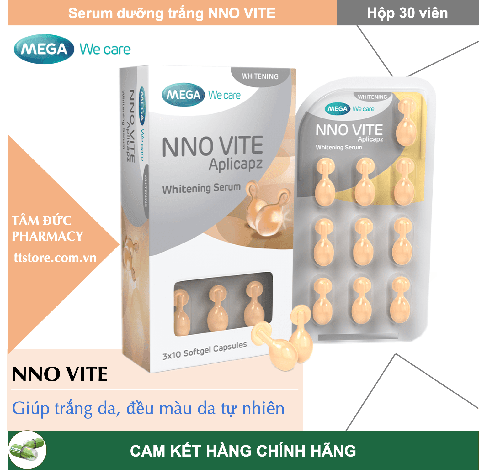[HCM]Serum NNO VITE - Mega We Care [Hộp 30 viên]  - Dưỡng trắng da và sáng màu dưỡng sâu bên trong