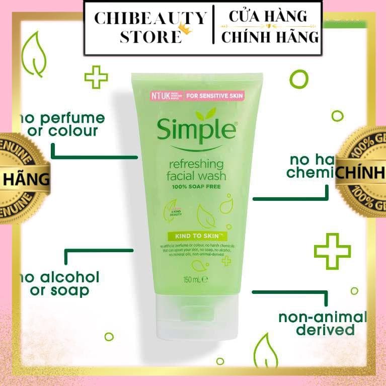 [BAO BÌ MỚI] Sữa Rửa Mặt Simple Gel Kind To Skin Refreshing Facial Wash Gel 150ml