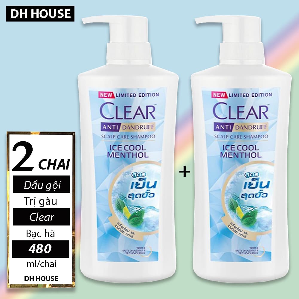 [ MẪU MỚI SẠCH GÀU HƠN ] Combo 02 Chai Dầu gội Clear Thái Lan 480ml bạc hà tươi mát trị gàu
