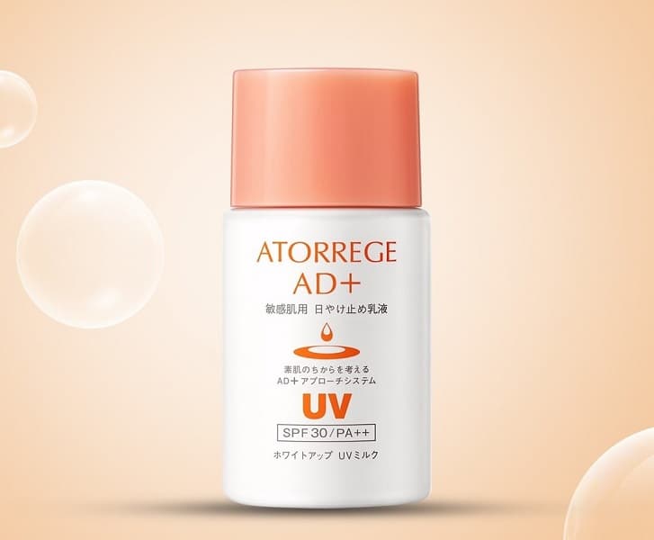 (Chống nắng Nhật chính hãng) Atorrege AD+ White Up UV Milk - Sữa chống nắng dưỡng ẩm SPF30 PA++ (35ml): dành cho da nhạy cảm dễ nổi mụn và trẻ em