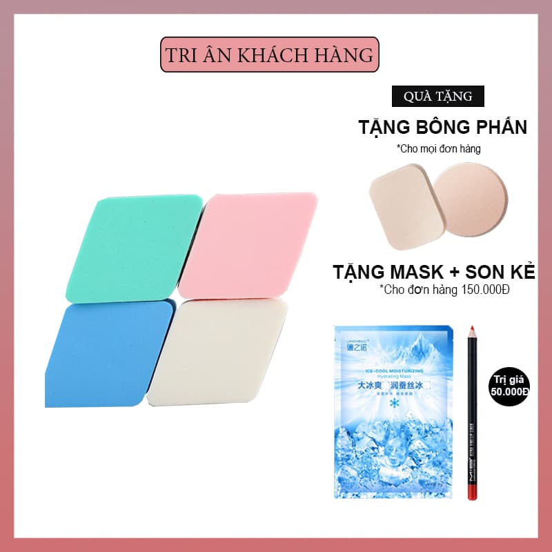 (MUA1 TẶNG 1) (hỗ trợ 99% phí ship) Mút trang điểm hình thoi chất liệu mềm mại  Bông trang điểm Dụng cụ trang điểm (1 bông) (2 bông) (KHUYẾN MÃI DUY NHẤT HÔM NAY) màu ngẫu nhiên
