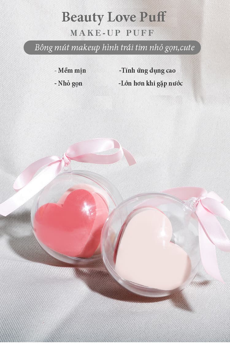 (MUA 1 TẶNG 1)(FREE SHIP TOÀN QUỐC) Mút Trang Điểm Hình Trái Tim 1 Hộp 3 bông Siêu Dễ Thương Mềm Mịn Dễ Sử Dụng Makeup Chuyên Dụng Màu Ngẫu Nhiên (tặng quà trên mỗi đơn hàng)