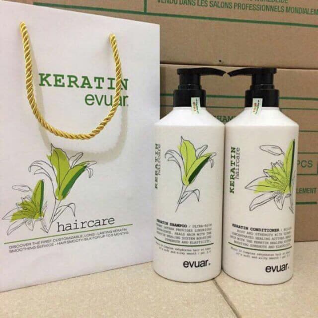 Cặp Dầu gội và dầu xả Evuar keratin 795ml x2