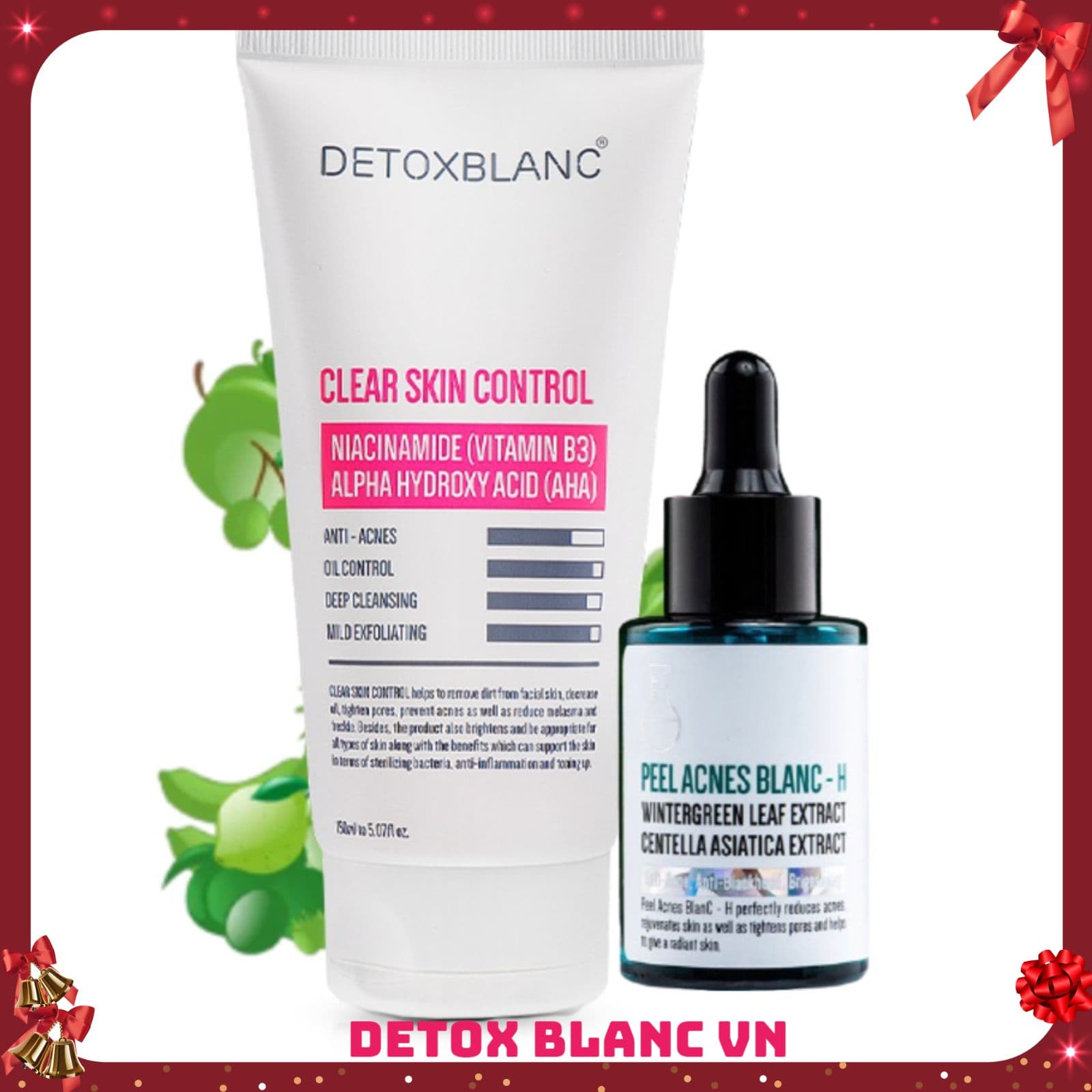 Combo trị mụn dưỡng trắng da gồm sữa rửa mặt và serum trị mụn detox blanc