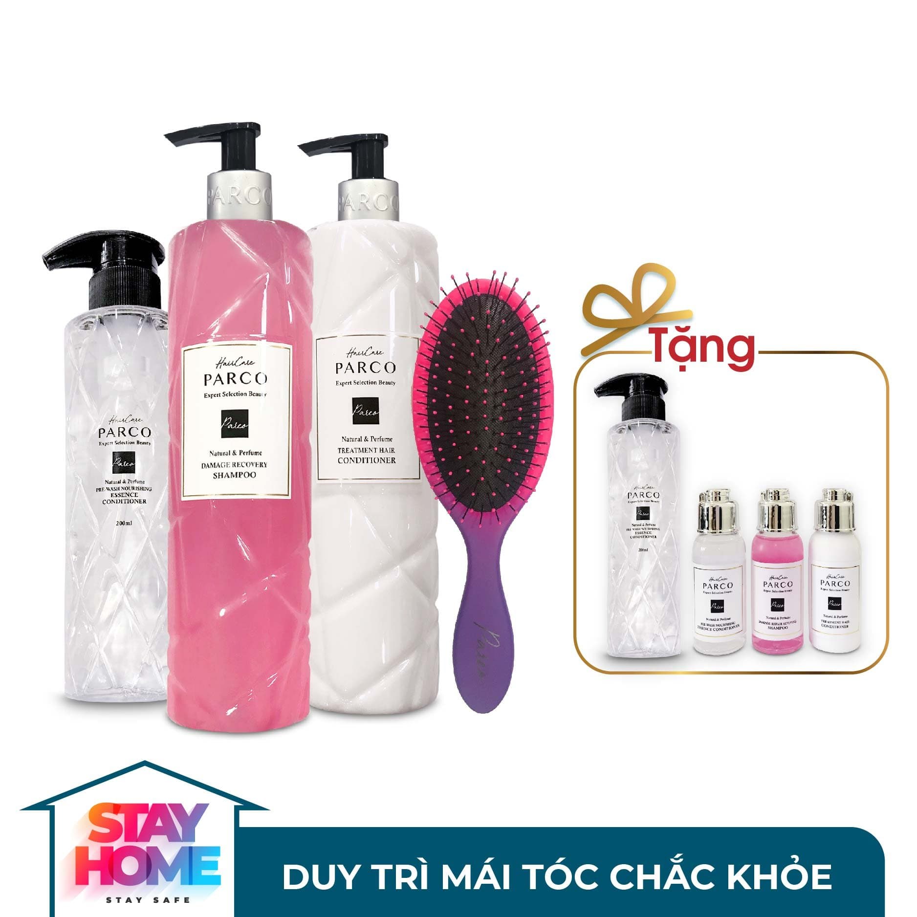 PARCO COMBO [4 sản phẩm] CHĂM SÓC TÓC TOÀN DIỆN SIÊU GỠ RỖI GIẢM THIỂU GÃY RỤNG - PHỤC HỒI/ KIỂM SOÁT DẦU/ SẠCH SÂU