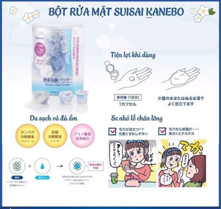 Bột sữa rửa mặt Nhật bản  SUISAI KANEBO Beauty Clear Powder [32 viên] - Bột sữa rửa mặt SUISAI KANEBO