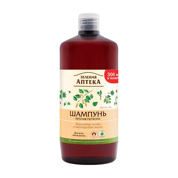Dầu gội ngăn ngừa gàu Zelenaya Apteka Nụ bạch dương và Dầu thầu dầu 1000ml