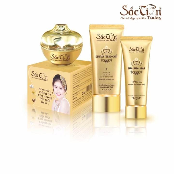 Combo Kem nám trắng da tàn nhang đồi mồi và Kem tẩy tế bào chết 120ml và Sữa rửa mặt 100ml Sắc Tiên Today