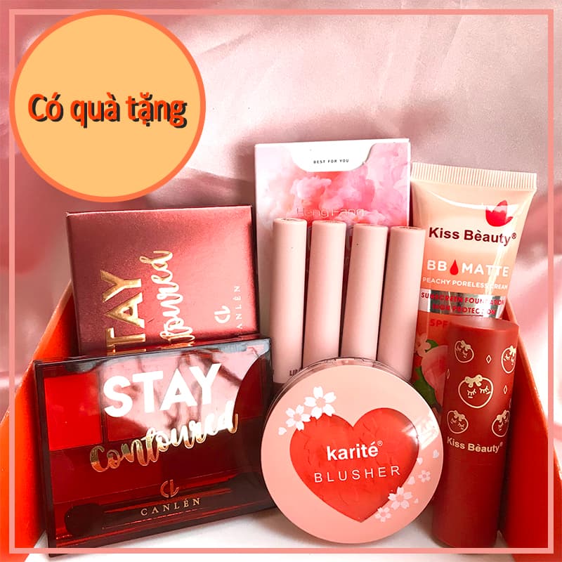 [HCM]【Kiss Belle Shop】Trọn bộ mỹ phẩm trang điểm Peach chuẩn KISS BEAUTY+CANLEN(1xBB kem + 6 màu phấn mắt + 1x mascara + 1x Kẻ mắt + 2x son bóng + 1x son môi + 1x má hồng)