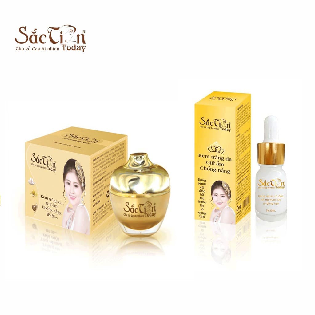 Combo kem trắng da giữ ẩm chống nắng 8g - 18g - 25g - 30g và serum trắng da giữ ẩm chống nắng 10ml Sắc Tiên Today