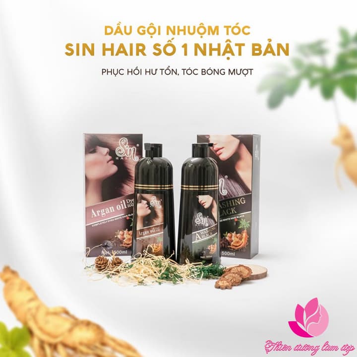 Dầu gội nhuộm tóc Nhân Sâm Nhật Bản SIN HAIR - 500ml (MÀU ĐEN)