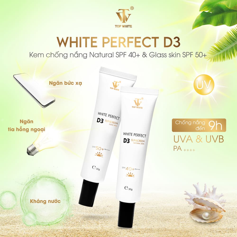 Kem chống nắng Topwhite White Perfect D3 bảo vệ da 9 tiếng liên tục ngăn ngừa lão hóa cho làn da tươi trẻ rạng ngời