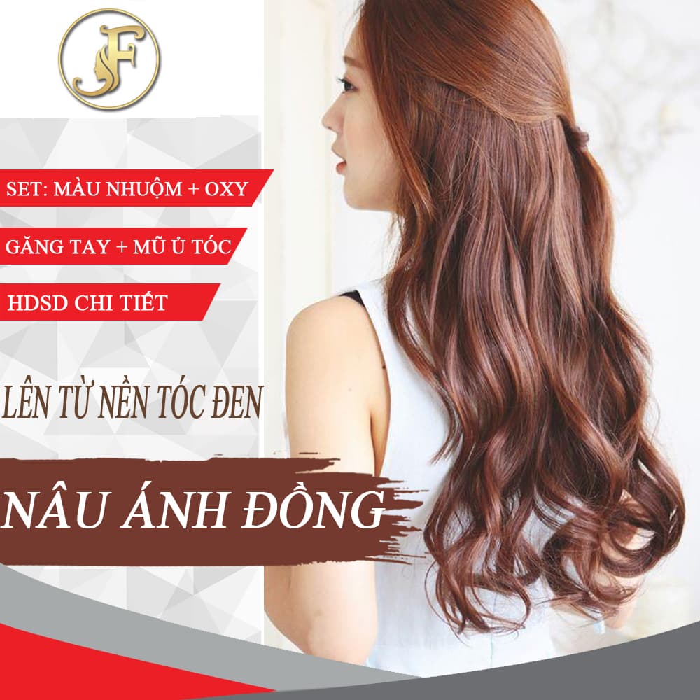 [HCM]Thuốc nhuộm tóc màu NÂU ÁNH ĐỒNG J F - Lên Từ Nền Đen - KHÔNG TẨY-tặng oxy