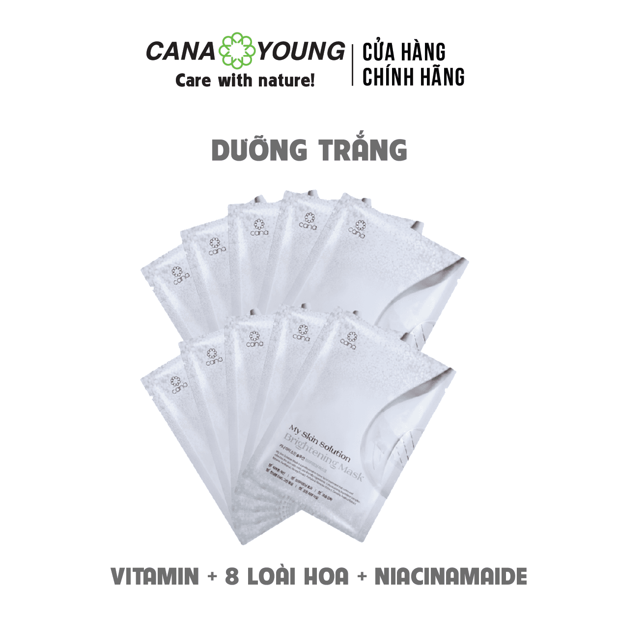 COMBO 10 MẶT NẠ DƯỠNG TRẮNG HÀN QUỐC CANA MY SKIN SOLUTION BRIGHTENING 10 MIẾNG/HỘP