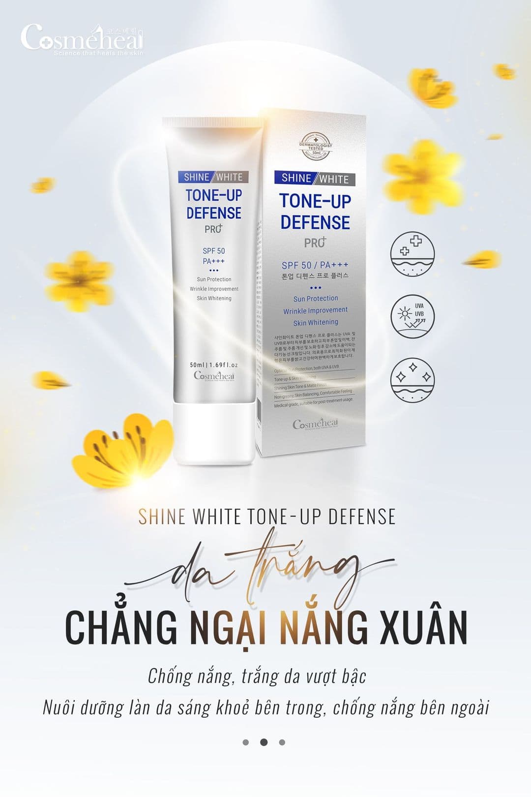 [HCM]Kem Chống Nắng COSMEHEAL Shine White Tone Up Defense Pro+(50ml) SPF 50 PA+++ Dưỡng Trắng Chống Nắng Cấp Ẩm Da Hàn Quốc