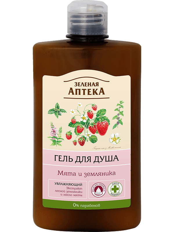 Gel tắm dưỡng da cấp ẩm tắm trắng tăng độ đàn hồi Zelenaya Apteka Bạc hà và dâu tây 400ml