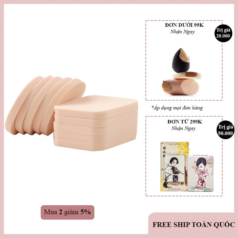 Mút Trang Điểm SET 5 MIẾNG (MUA 2 TẶNG 1) Bông tán kem Mút tán phấn siêu Cute đẹp mịn đàn hồi cực tốt VUÔNG TRÒN (hình màu ngẫu nhiên)(KHUYẾN MÃI 3 NGÀY)