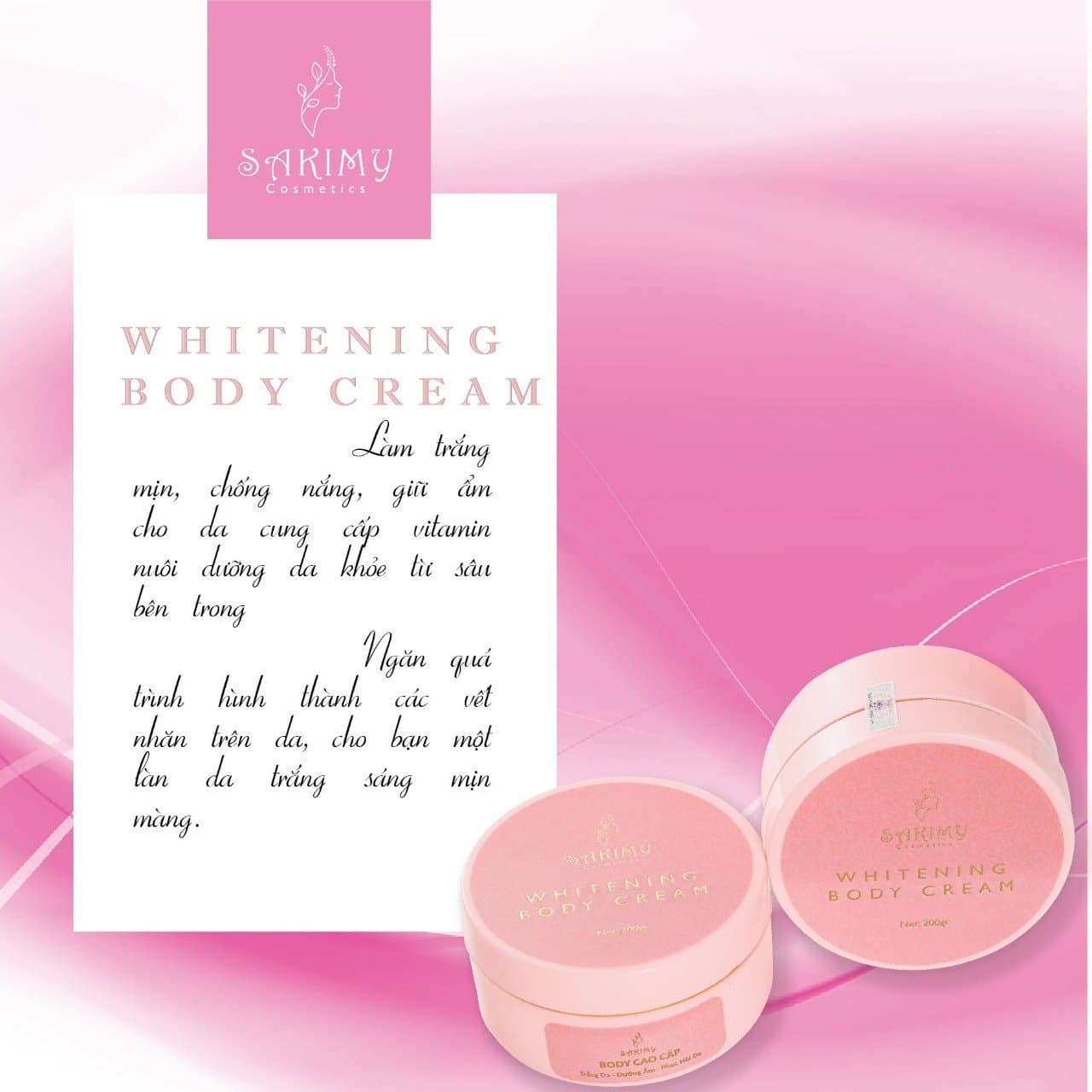 Kem body trắng da SAKIMY 200g Mua 3 hộp giá chỉ 390k tặng thêm 3 chai serum và 10 bàn chải miễn ship toàn quốc.