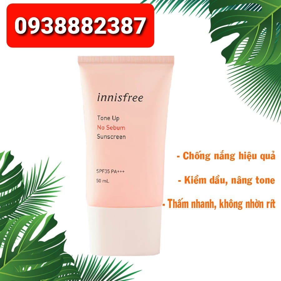 [HCM]Kem Chống Nắng Kiềm Dầu Nâng Tông Da Innisfree Màu Hồng 50ml-date:2024