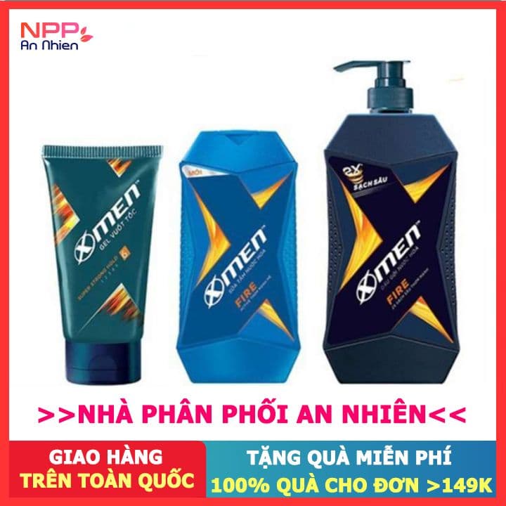 Combo Dầu gội nước hoa X-Men Fire 650g + Sữa tắm 180g + Gel siêu cứng tóc 150g- NPP AN NHIÊN