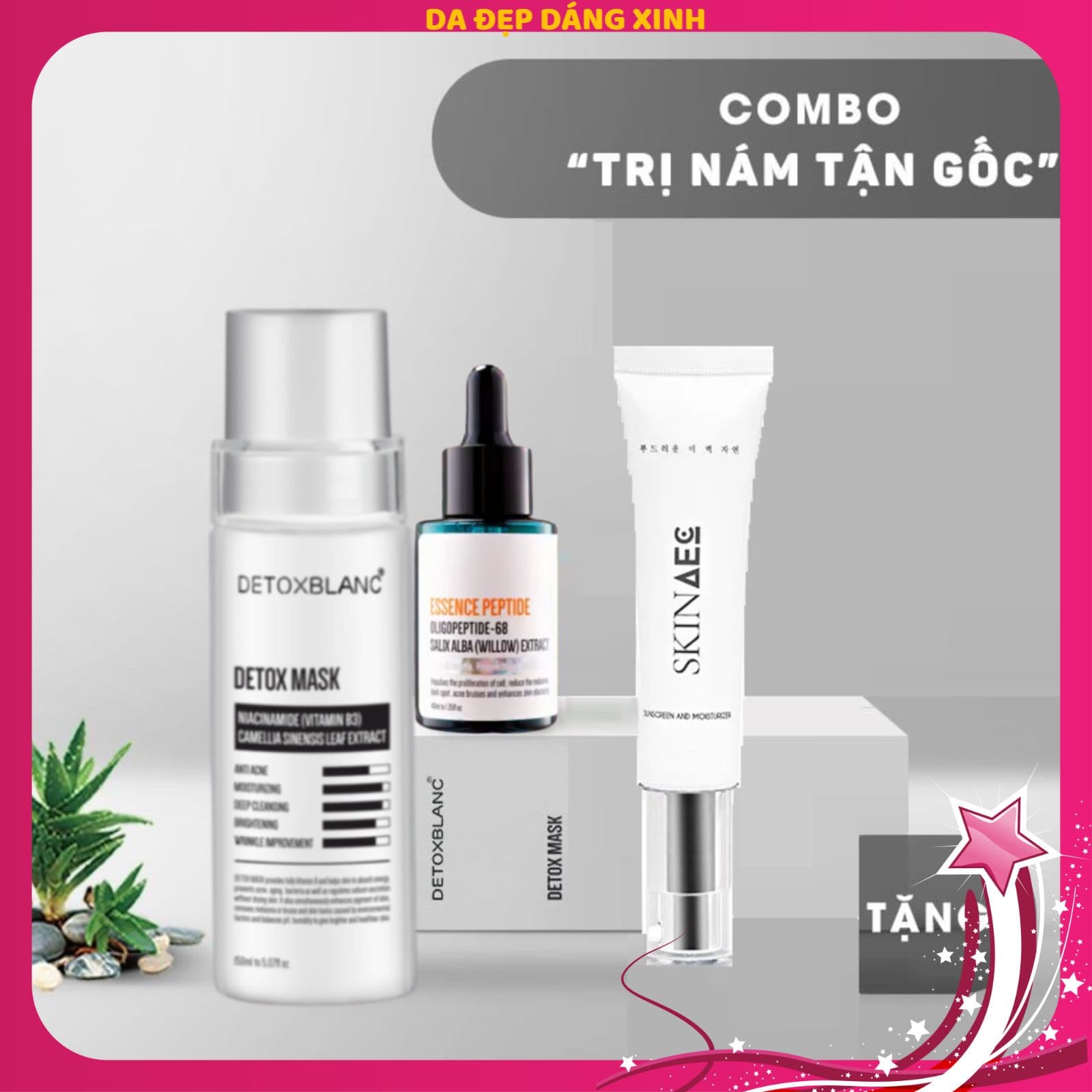 Bộ đôi trị nám tàn nhàng dưỡng trắng mịn da Detox BlanC tặng KEM chống nắng dưỡng ẩm skin aec 30ml