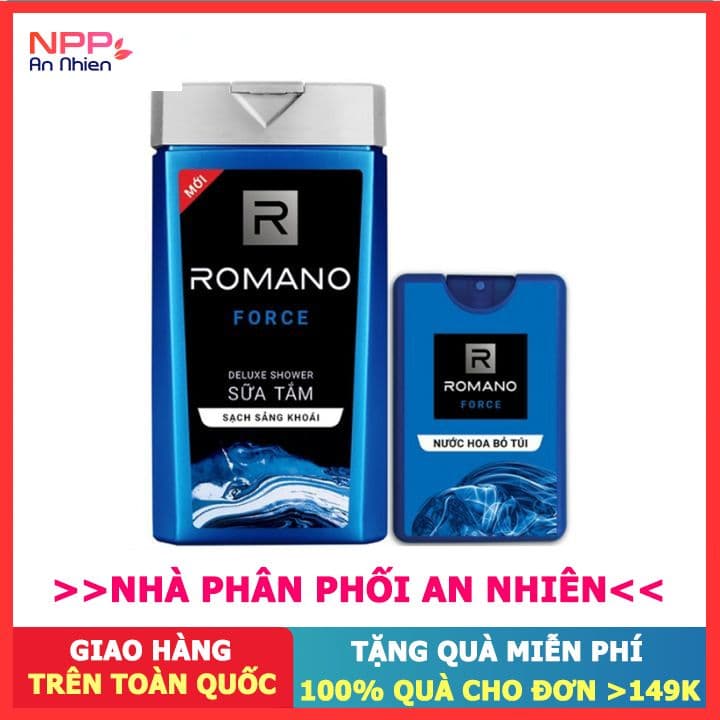 Combo Sữa tắm nước hoa Romano 380gr & Nước hoa bỏ túi Force 18ml- NPP AN NHIÊN