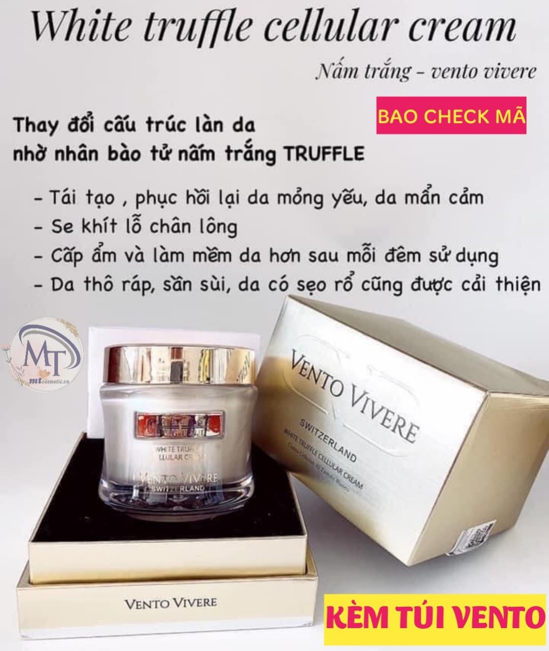 Kem dưỡng Vento Vivere Truffle Thụy Sĩ - se khít lỗ chân lông làn da mềm mại Cải thiện Sẹo Rỗ - Vento nấm trắng 50ml