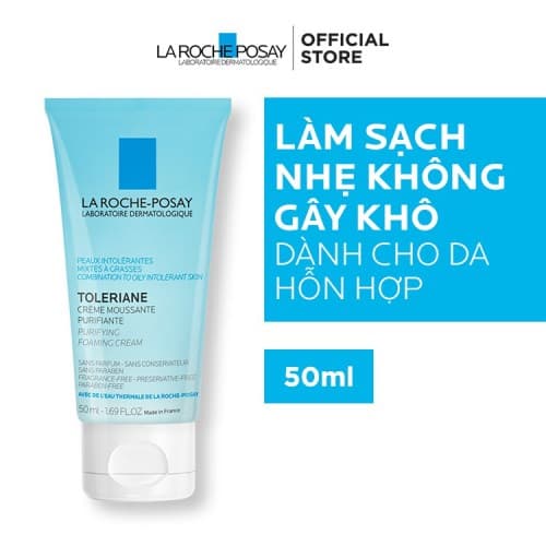 Sữa rửa mặt tạo bọt cho da dầu hỗn hợp rất nhạy cảm Toleriane Purifying Foaming Cream La Roche-Posay 50ml