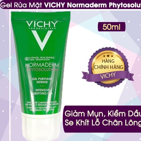 Sữa Rửa Mặt Vichy Dạng Gel Giúp Làm Sạch Sâu Giảm Bã Nhờn Trên Da Normaderm Phytosolution Intensive Purifying Gel 50ml
