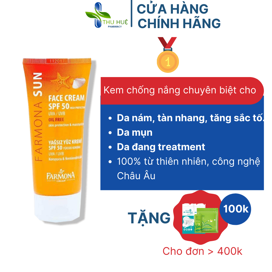 Kem Chống Nắng Farmona Sun SPF 50 Không Bết Dính Thẩm Thấu Nhanh Chuyên Biệt Cho Da Dầu Da Mụn Da Hỗn Hợp