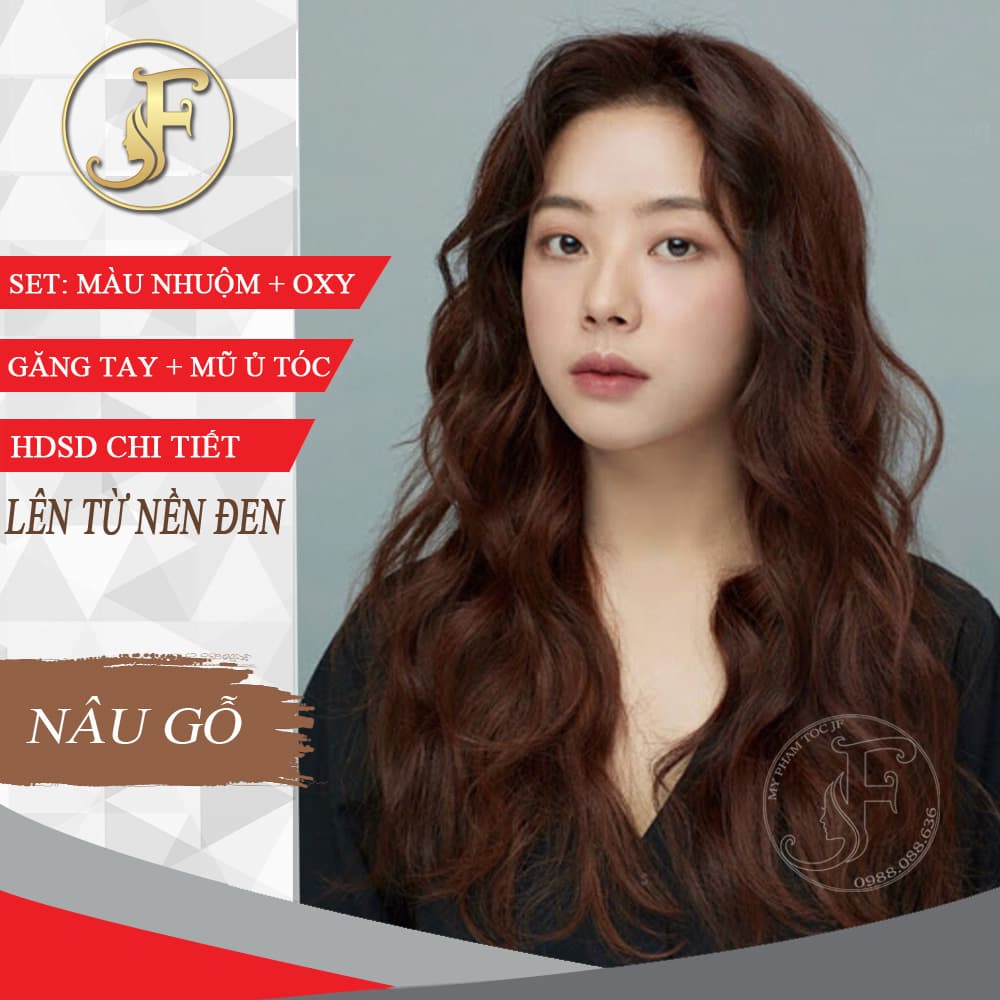 [HCM]kem nhuộm tóc màu nâu gỗ nhuộm từ nền đen/nâu/tẩy-tặng oxy