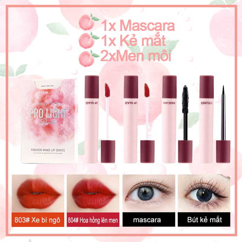 [HCM]【Kiss Belle Shop】 Bộ 4 món Trang điểm thời trang HengFang (2 son kem + 1 mascara + 1 kẻ mắt nước)