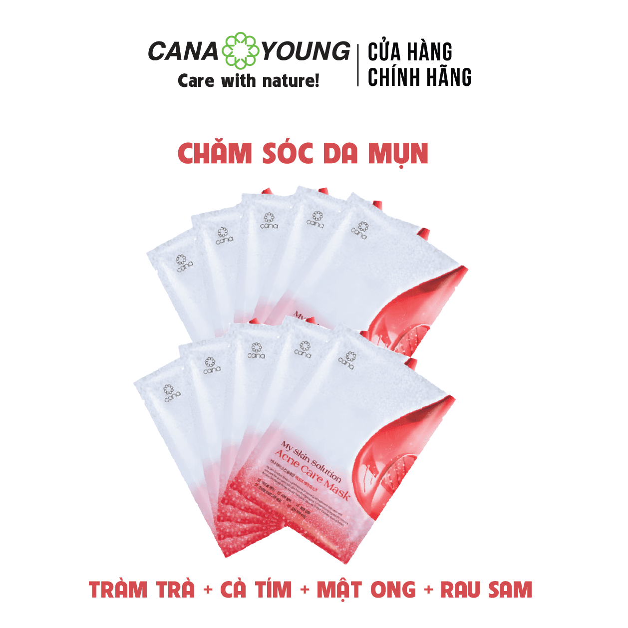 COMBO 10 MẶT NẠ TRÀM TRÀ CHĂM SÓC DA MỤN HÀN QUỐC CANA MY SKIN SOLUTION ACNE CARE 10 MIẾNG/HỘP
