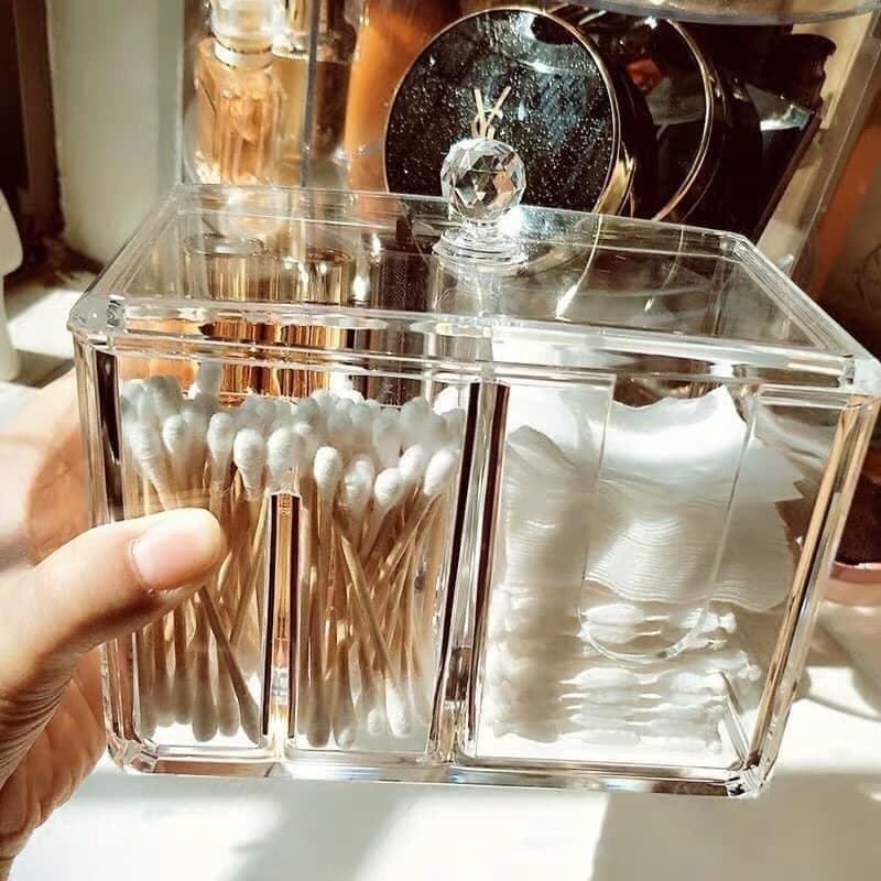 Hộp giấy tăm bông đồ trang điểm bằng nhựa meka trong suốt