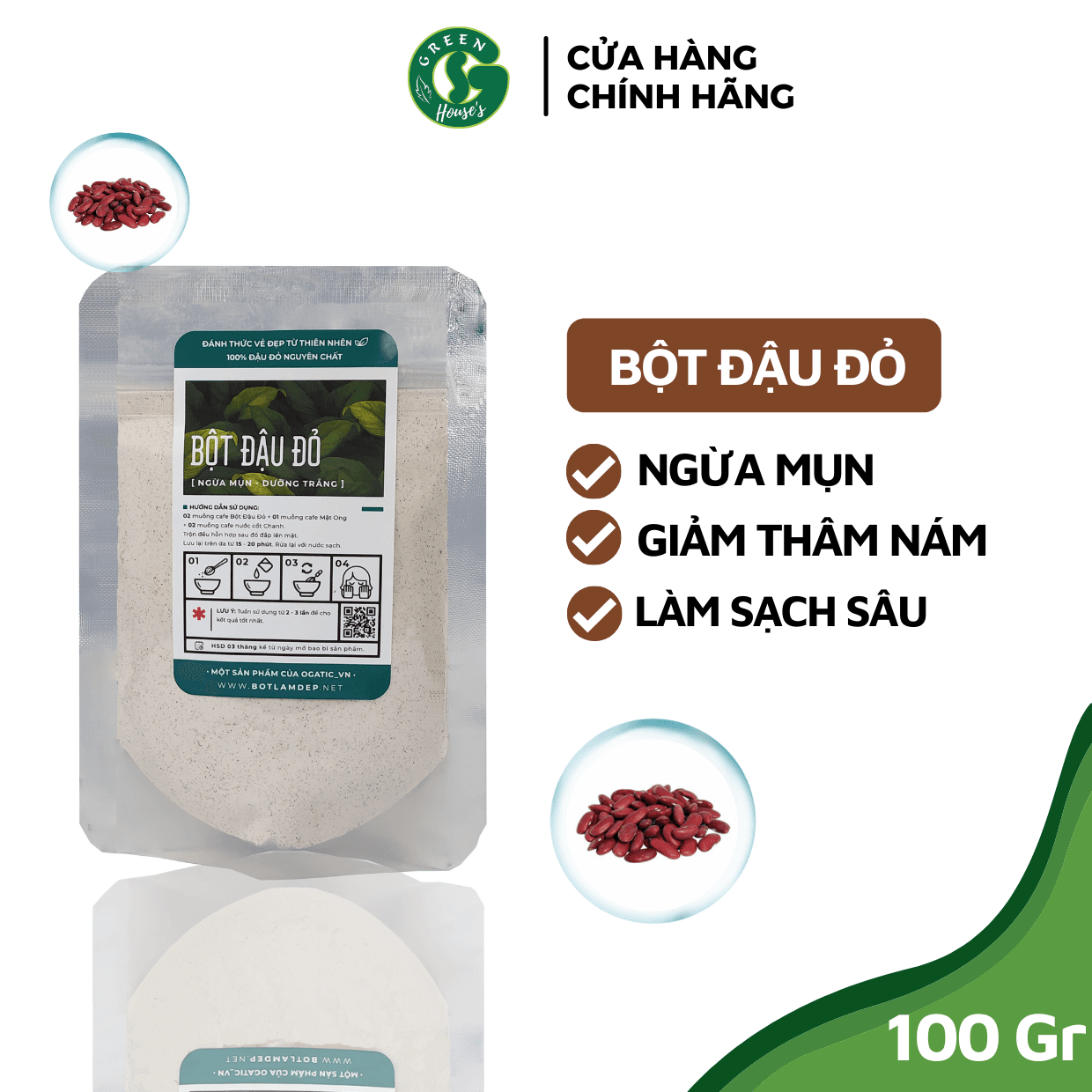 [HCM]Bột Đậu Đỏ Dưỡng Da Trắng Mịn ngăn ngừa mụn hiệu quả 100gr - Bột handmade - B1.003