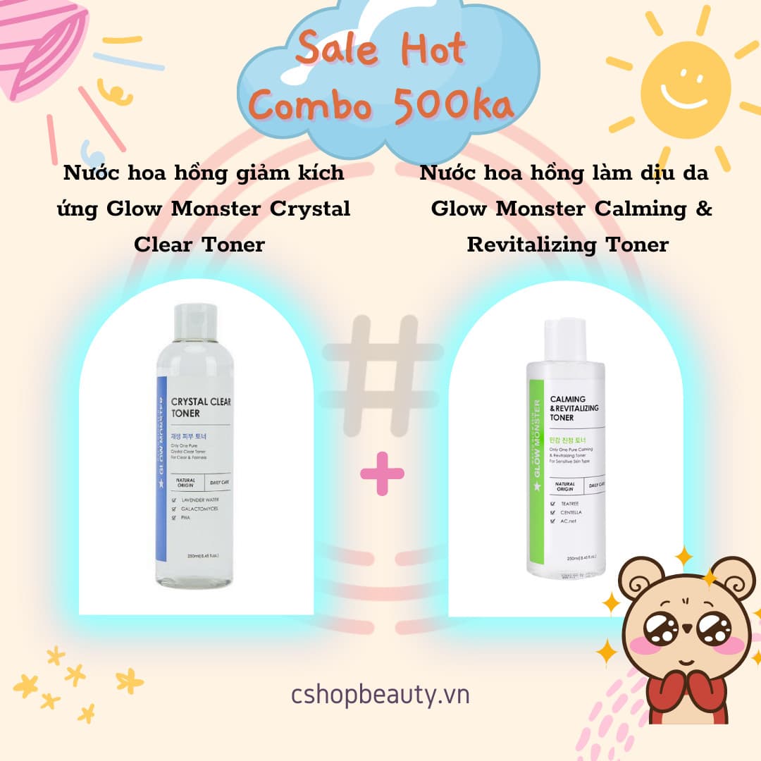 Combo nước hoa hồng giảm kích ứng và làm dịu da Glow Monster