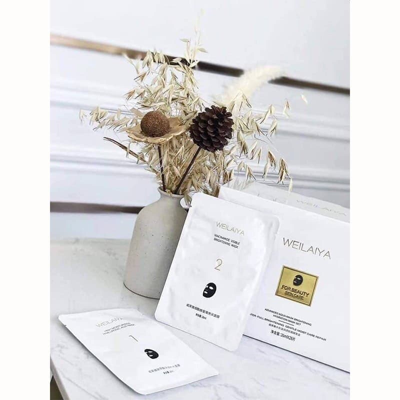 Mặt nạ dưỡng ẩm trắng da sợi Tencel Weilaiya Advanced Aqua-Mask Brightening Hydration Mask Set 28 miếng