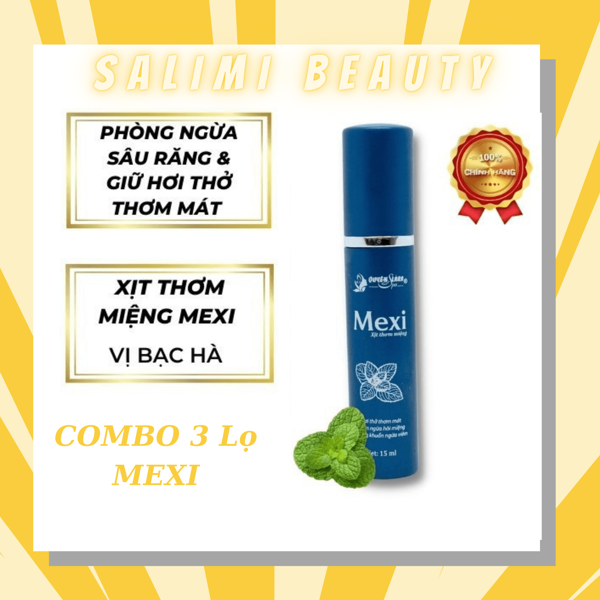 COMBO 3 Lọ Xịt Thơm Miệng MEXI Quyên Lara - Giúp Hơi Thở Thơm Mát Hết Hôi Miệng Giảm Tình Trạng Viêm Lợi & Viêm Chân Răng - 15ml - HÀNG CHÍNH HÃNG