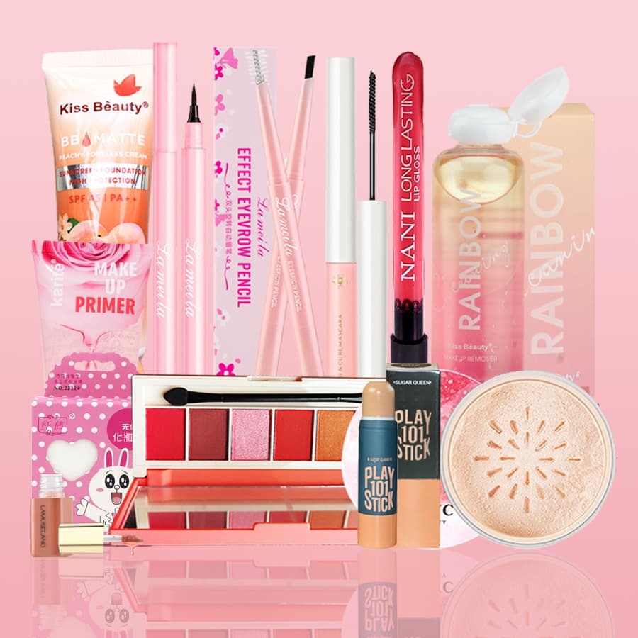 [HCM][Peachy Sis] Bộ trang điểm đầy đủ Kem BB che khuyết điểm+ Kem dưỡng ẩm+Phấn phủ kiềm dầu+ Chì kẻ mày + mascara + son dưỡng mô+Bóng mắt+viền bóng+Má hồng+Son bóng+Trang điểm Miếng bông+Tẩy trang