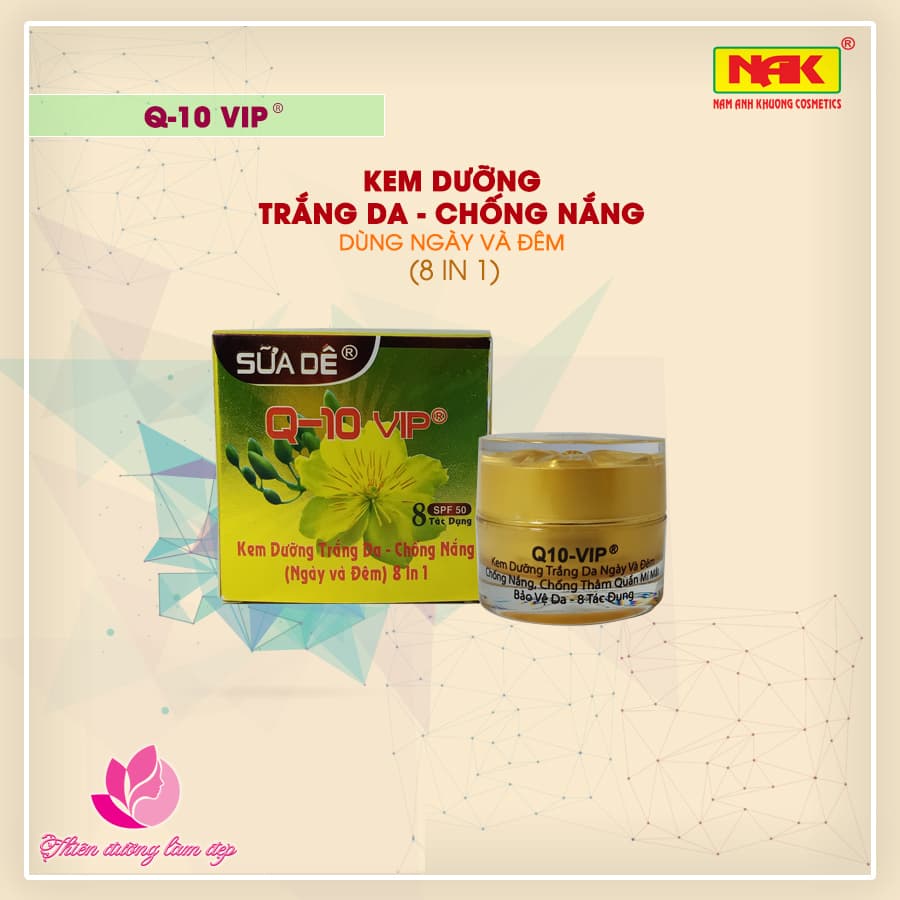 [HCM]Kem dưỡng trắng da Chống nắng ngày và đêm 8 in 1 Vip Q-10 SỮA DÊ - 30g