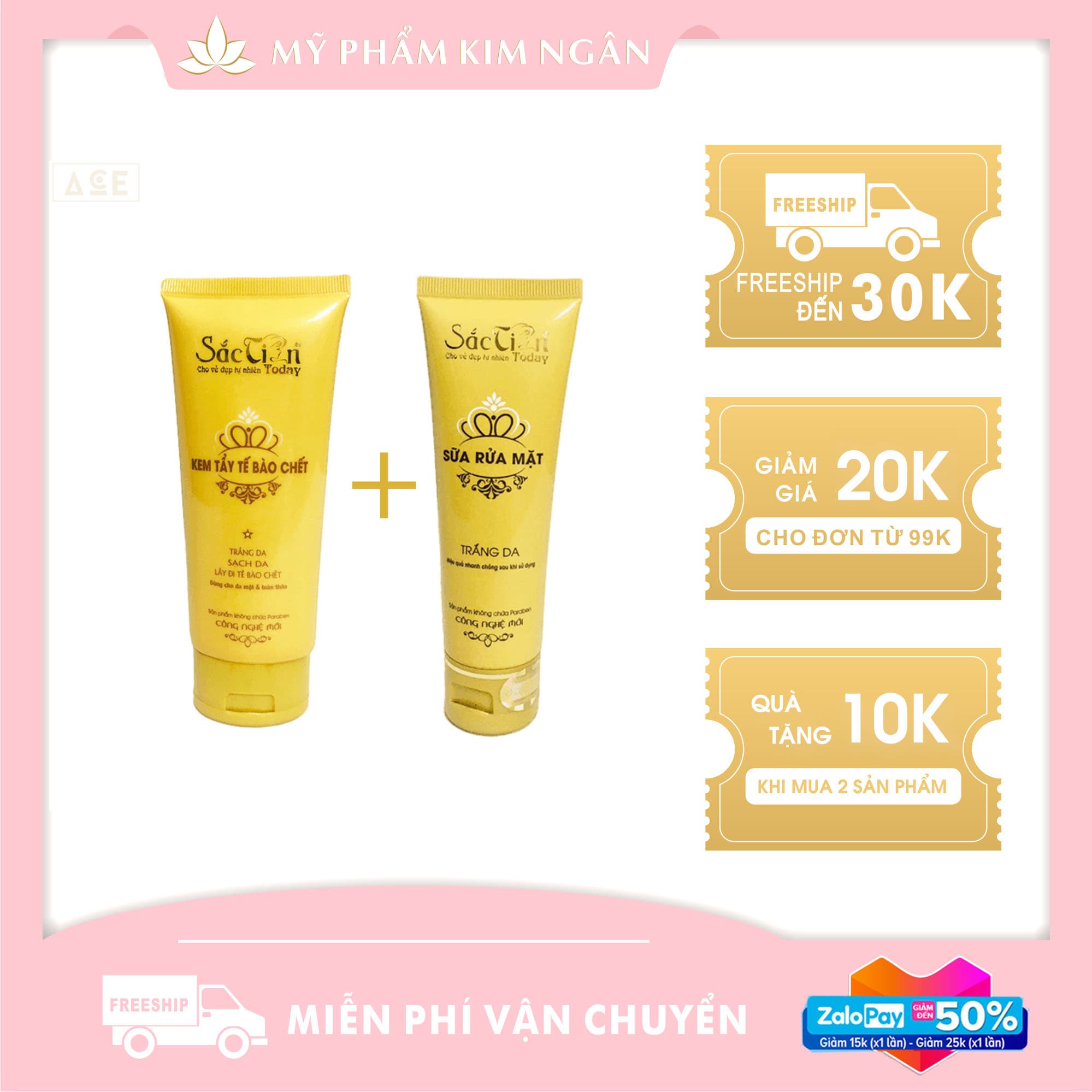 COMBO Sữa Rửa Mặt 100ml và Tẩy Tế Bào Chết 120ml  - Sắc Tiên Today - Mỹ Phẩm Kim Ngân