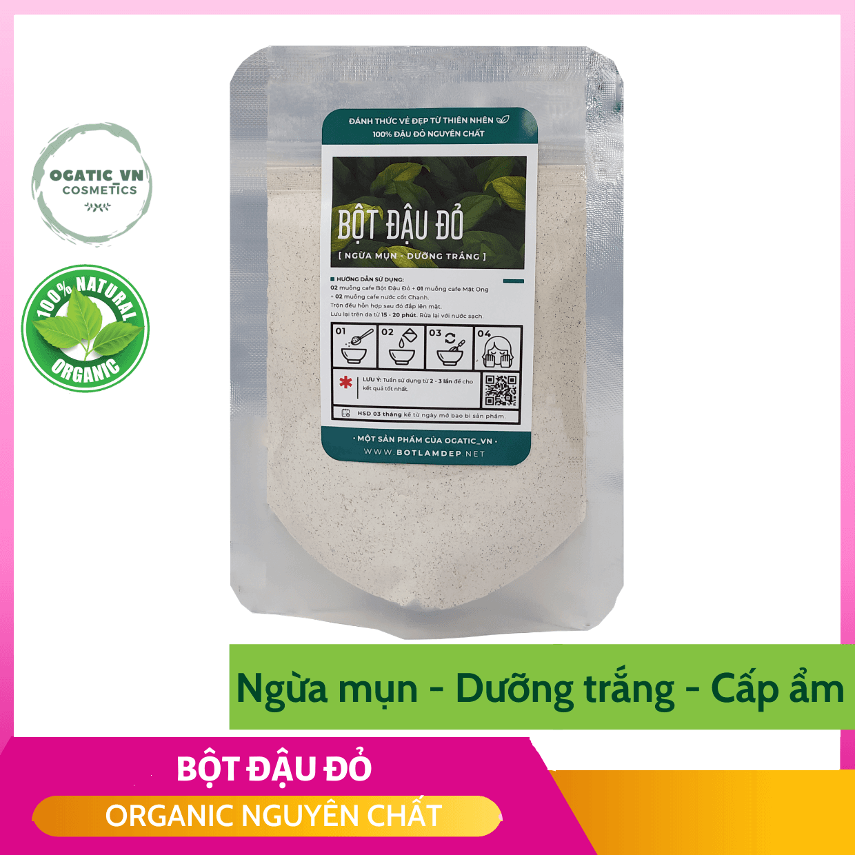 [HCM]Bột Đậu Đỏ Giảm Mụn Thâm Nám Dưỡng Da Trắng Hồng 100gr - Bột handmade - B1.003