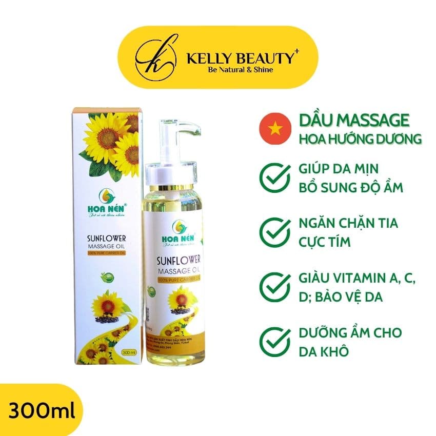 [FREESHIP] Dầu Massage Hoa Hướng Dương HOA NÉN 300ml - Giữ ẩm da chống nắng dưỡng tóc giảm gãy rụng | KELLY BEAUTY