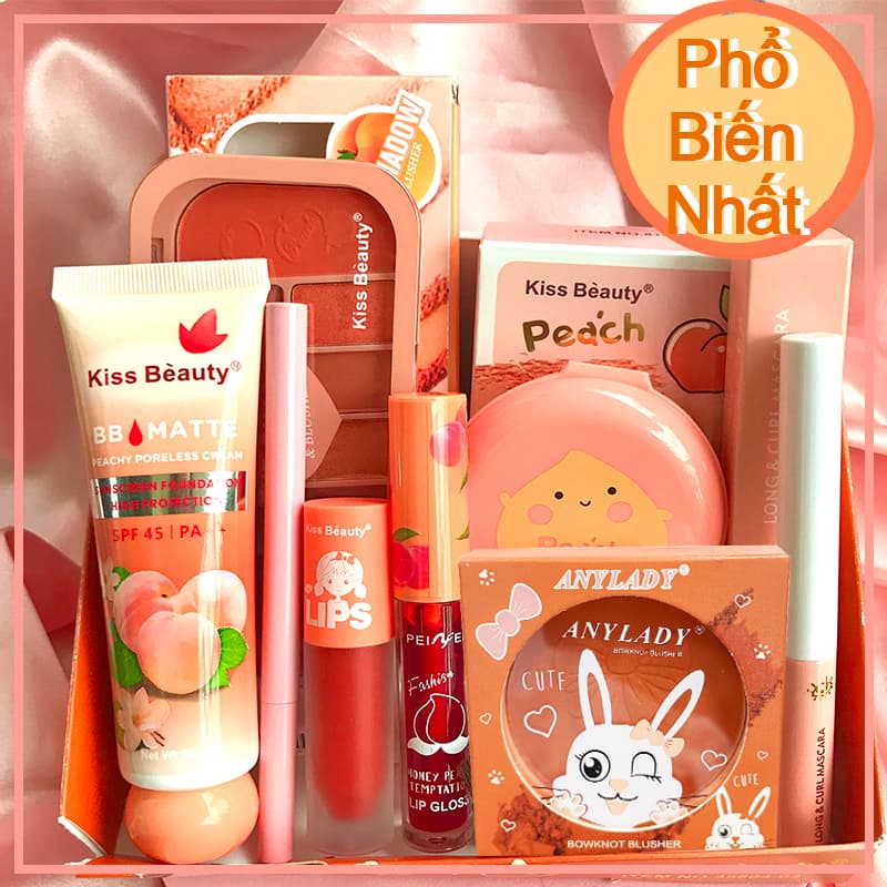 [HCM]【Kiss Belle Shop】Bộ mỹ phẩm trang điểm 8 món(Kem BB + Phấn trang điểm + Kẻ mắt + Mascara + 10 Phấn má hồng + Son dầu + Son bóng + Má hồng)