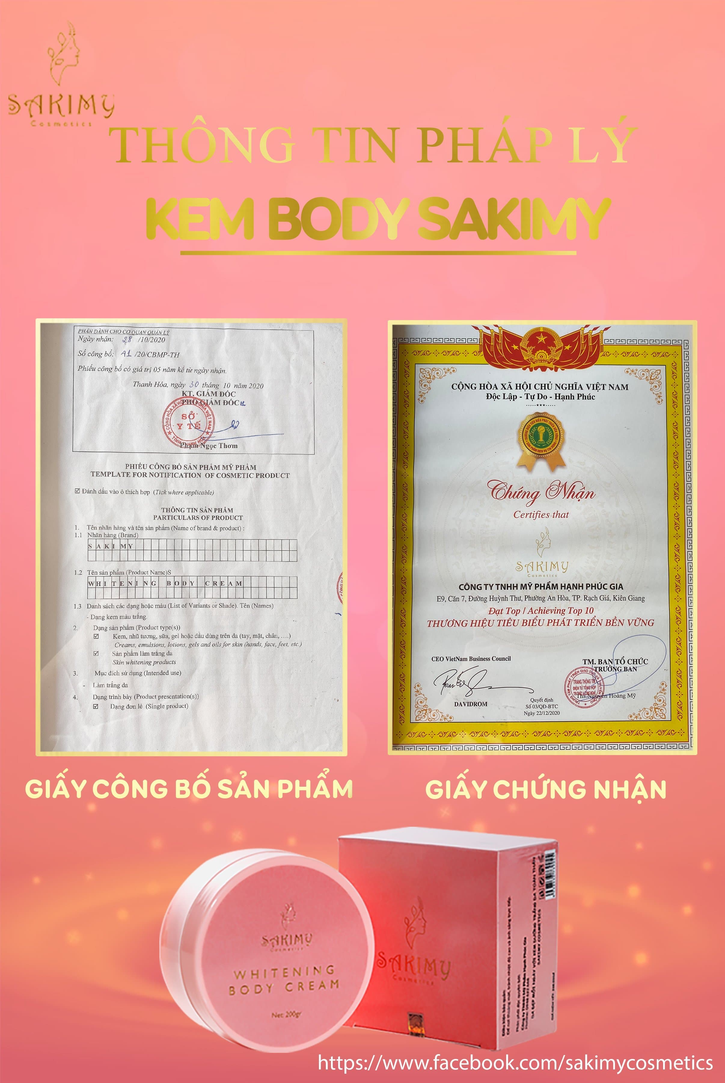 Combo Sỉ 10 Hộp Kem Siêu Dưỡng Trắng Da Body SAKIMY Tặng Kèm 10 Serum Kích Trắng Sakimy ( Chính Hãng)